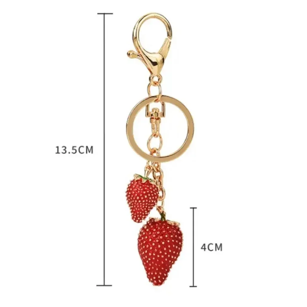 Cute Strawberry Bag Charm Gold Key Ring Purse Pendant Bling Fruit Keychain NWT